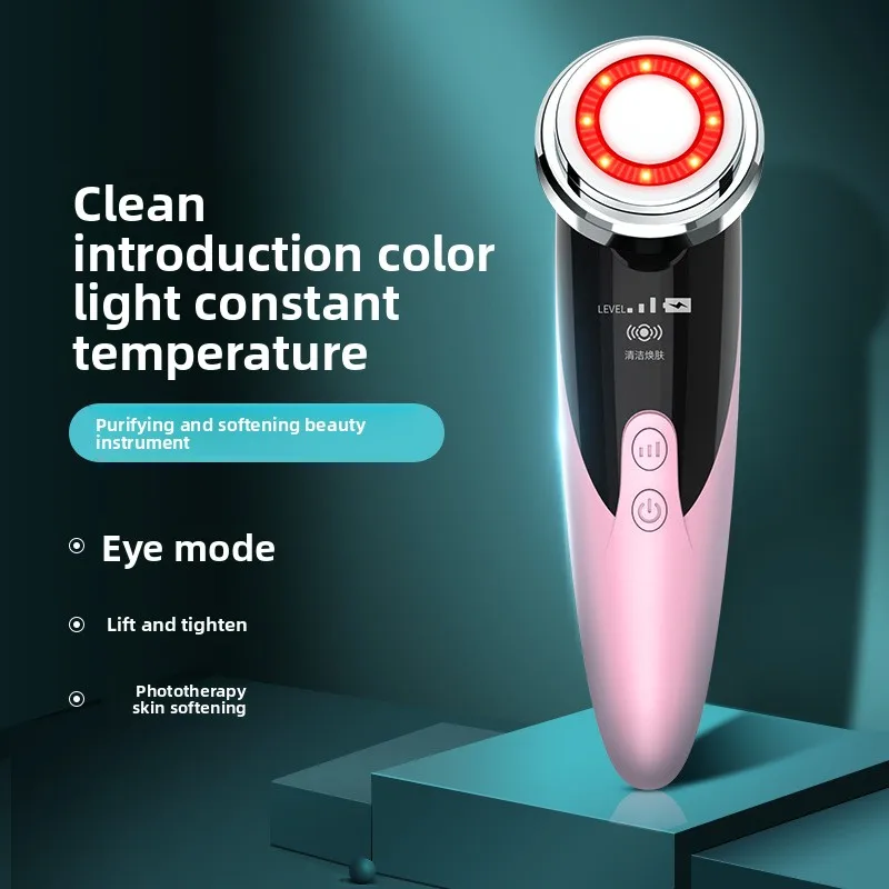 

Ультразвуковое устройство для лица с красным и синим светом, 4-в-1 очищающим кожу и импортным инструментом сыворотки, домашний косметический массажер