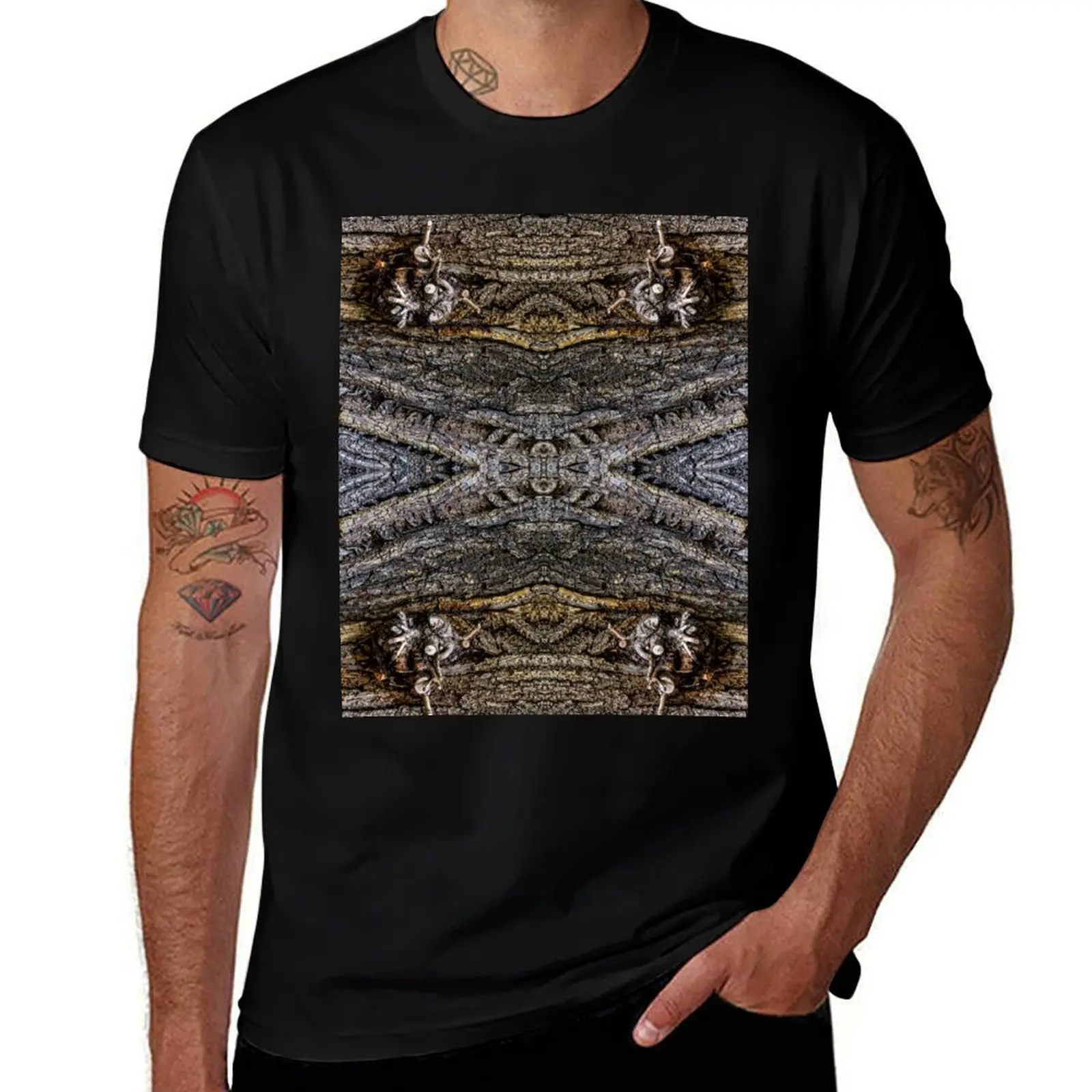 Tree Bark with Branch Stump Pattern T-Shirt Soft Lightweight Cotton T-Shirt