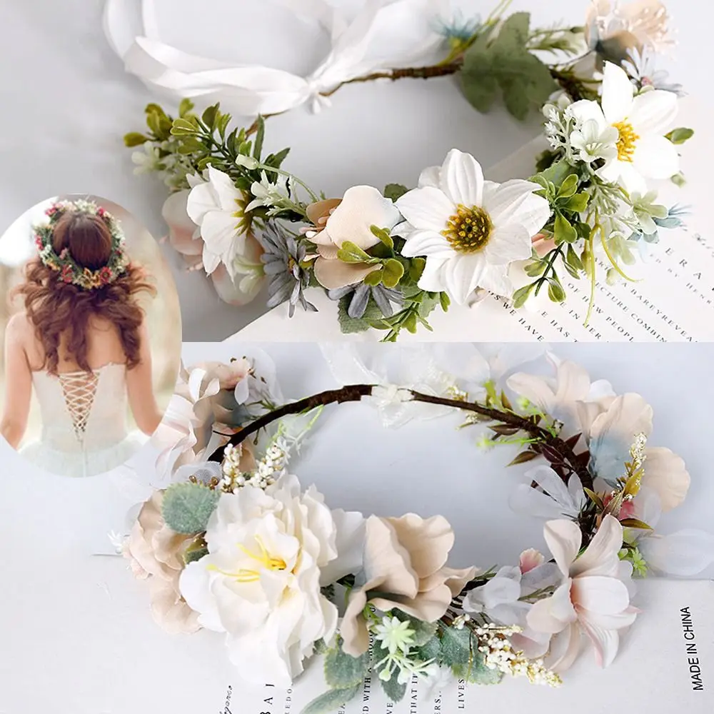 

Girls Bride Hair Band Hair Jewelry Bridal Hairband Flower Tiara Flower Wreaths Garland Crown Headwear for Wedding