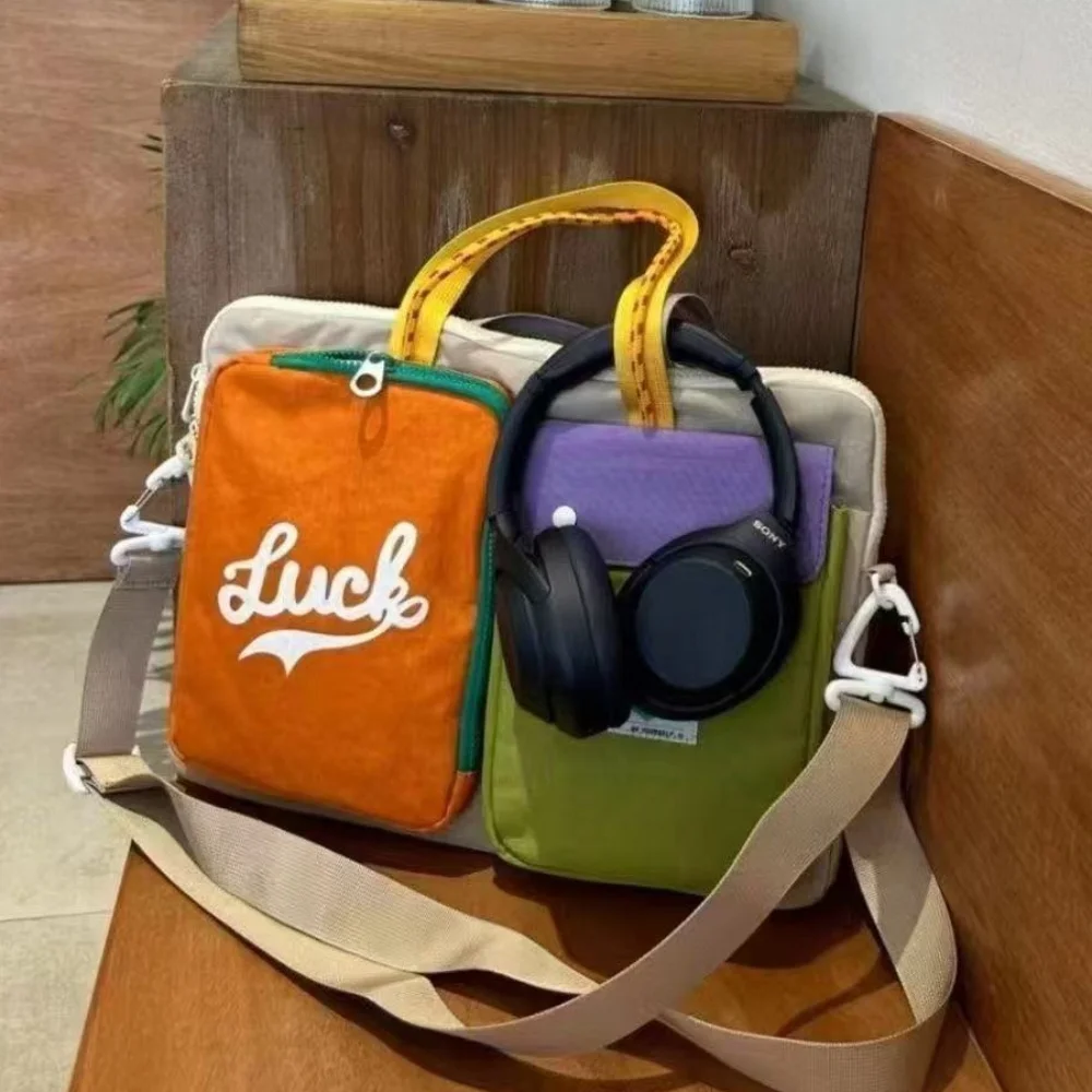 Japanese Dopamine Color Blocked Crossbody Bag, Large Capacity 16 Inch Dual-use Computer Bag, Commuting Portable Tablet Bag