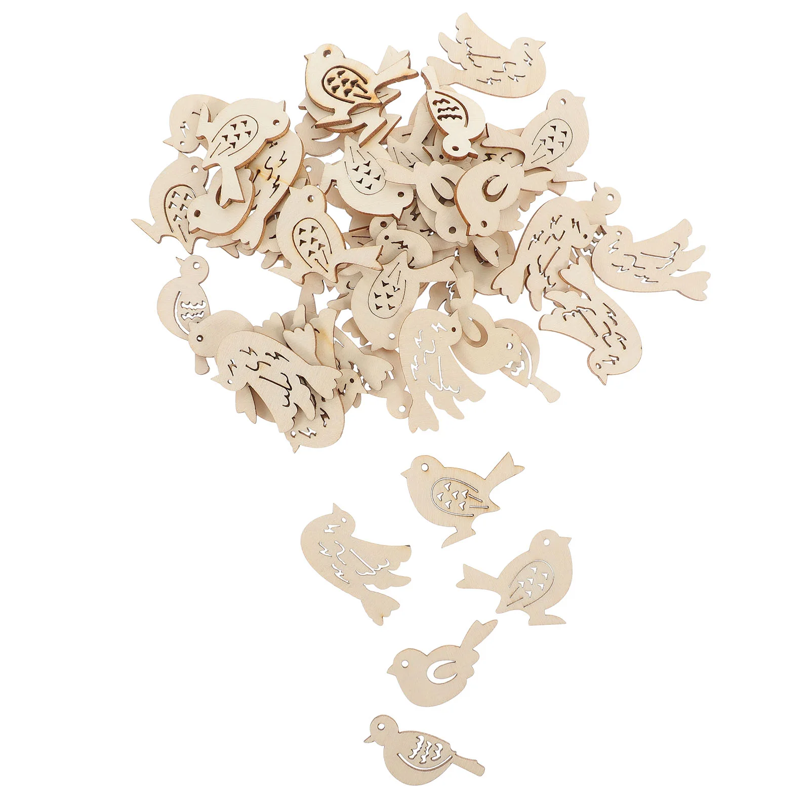 

50 Pcs Wooden Bird Pendant Embellishments Handcraft Slice Shape DIY Crafts Decorative