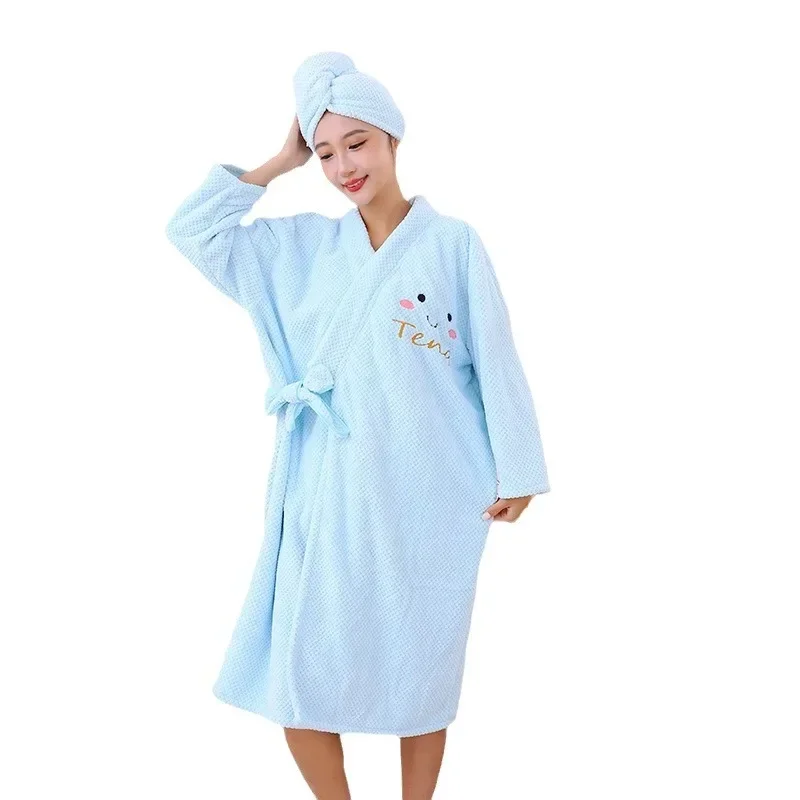 Plus Size Men Women Winter Thermal Long Bathrobe Lovers Thick Warm Coral Fleece Kimono Bath Robe