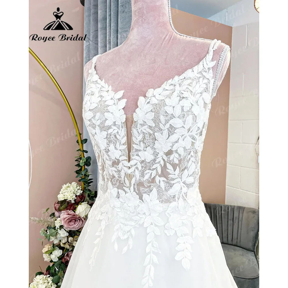 Robe mariage femme Appliques di pizzo con scollo a V abito da sposa senza spalline 2024 abito da sposa estivo Sweep Train abito da sposa Sexy