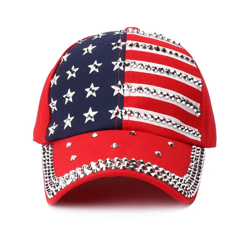 

Baseball cap, United States flag, denim inlay, rhinestone cap, sun protection, fashion trends