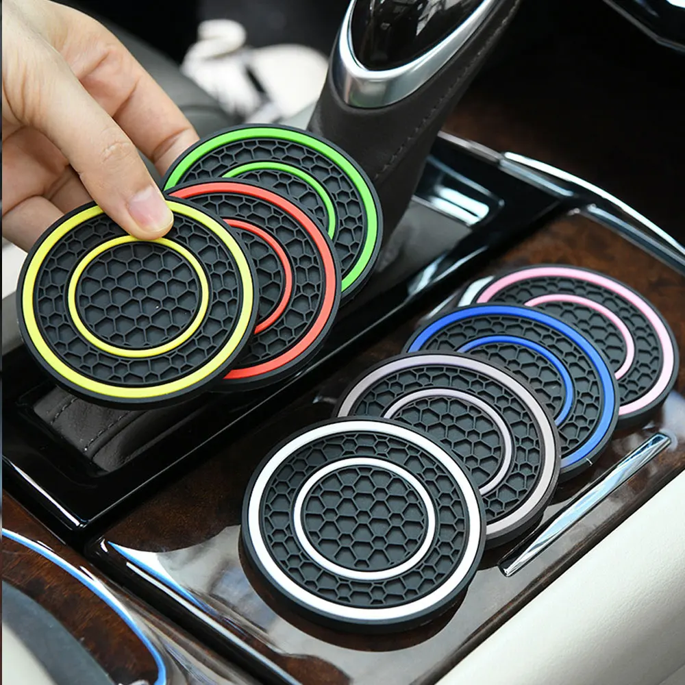 

2pcs Anti Slip Mat Car Coaster Durable Car Bottle Water Cup Holder Coaster Universal Dust-proof Protection Auto Interior