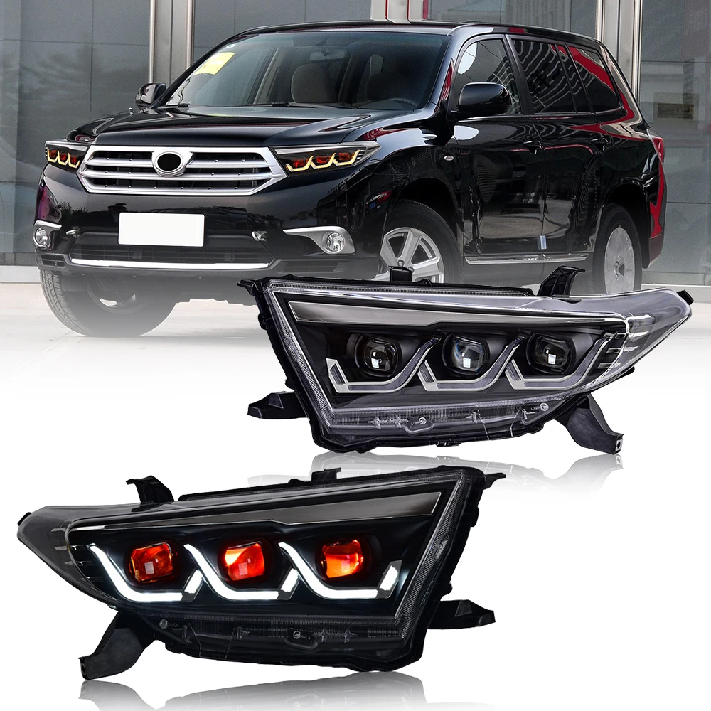 

Светодиодные фары для Toyota Highlander 2012-2014, автоаксессуары, фары с красным глазом дьявола, анимация запуска