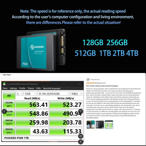 Imagen 2 del producto PHIXERO SSD HDD 2,5 disco duro SSD 1TB 2TB 512GB 128GB 256GB HD SATA 4TB disco de estado sólido disco duro interno para ordenador portátil