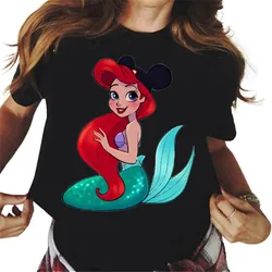 Mickey Orecchio Cappello Ariel La Sirenetta Stampa Delle Donne T-Shirt Casual Streetwear Vintage Harajuku Principessa di Stampa T Shirt 90s Ragazze