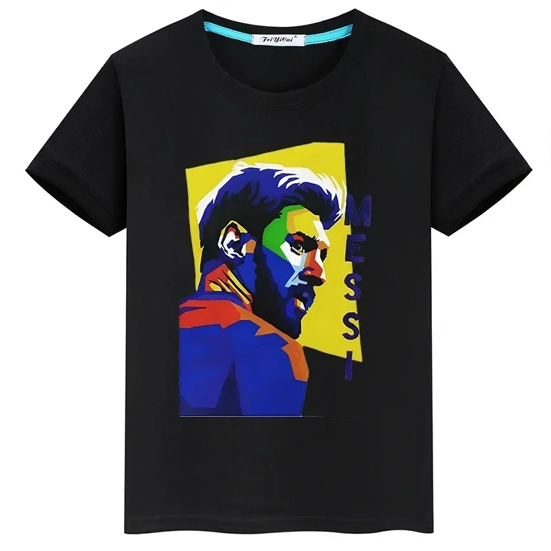 Messi Printed Children\'s Clothing Summer Cotton Kids T-shirt Boys Girls Casual Short-sleeved Fashion Black Shirts Sportswear Top