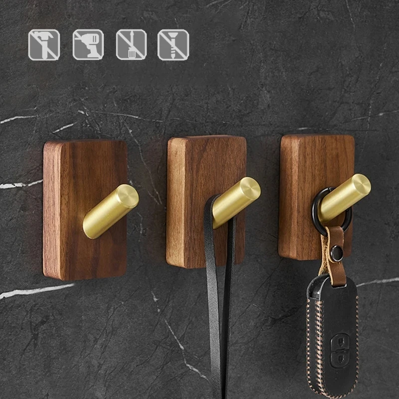 Walnut Wood Clothes Hook Bathroom Door Wall Hanging Storage Hook Wood Key Hat Organizer Hook Kitchen Decor Accessories Cocina