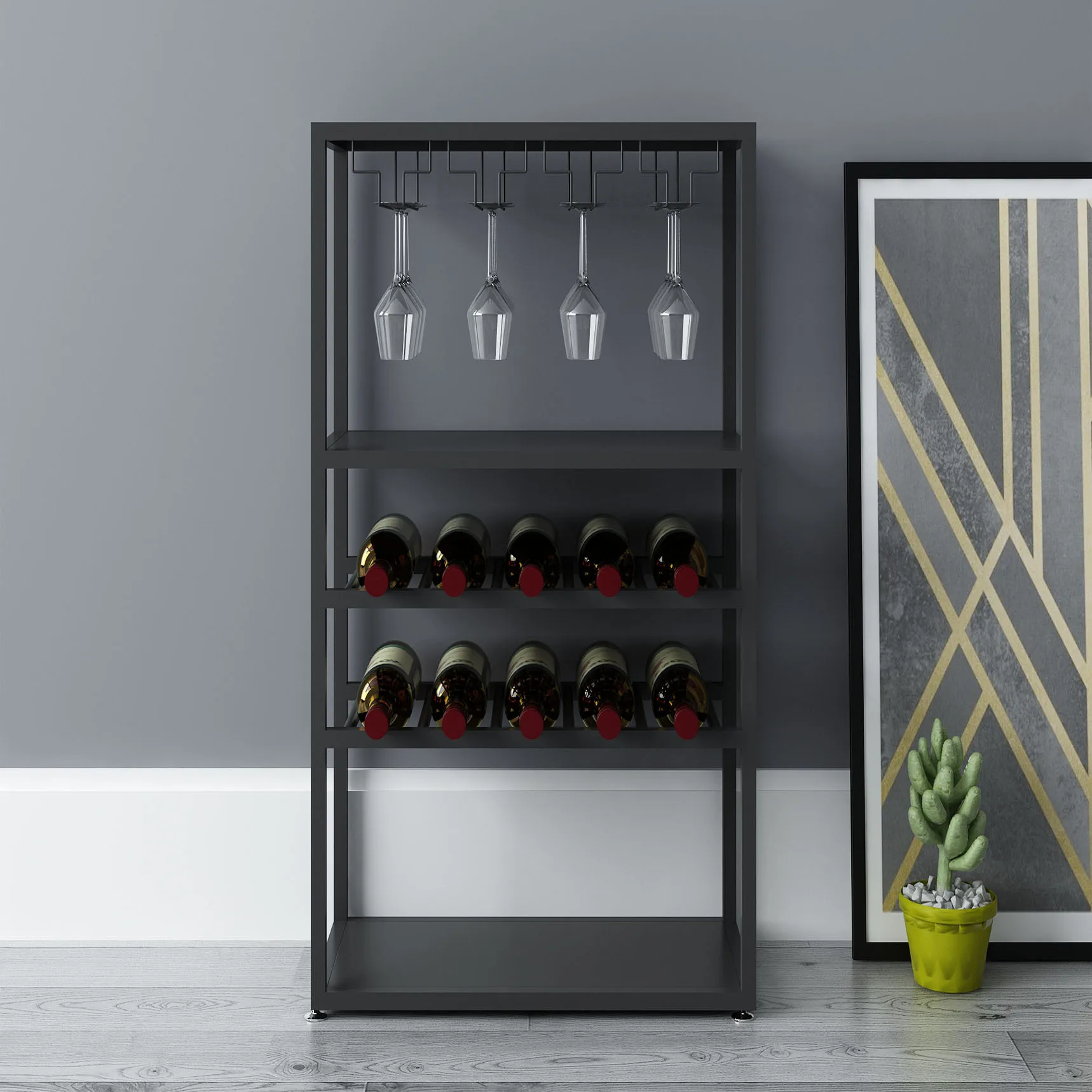 

Retro wrought iron home floor-to-ceiling wine rack cabinet red storage display rack glass rack