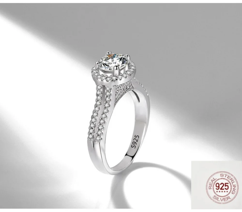 Luxury 925 Sterling Silver simulation diamond women's wedding double row diamond ring ball edge four claw high support 80ct ring