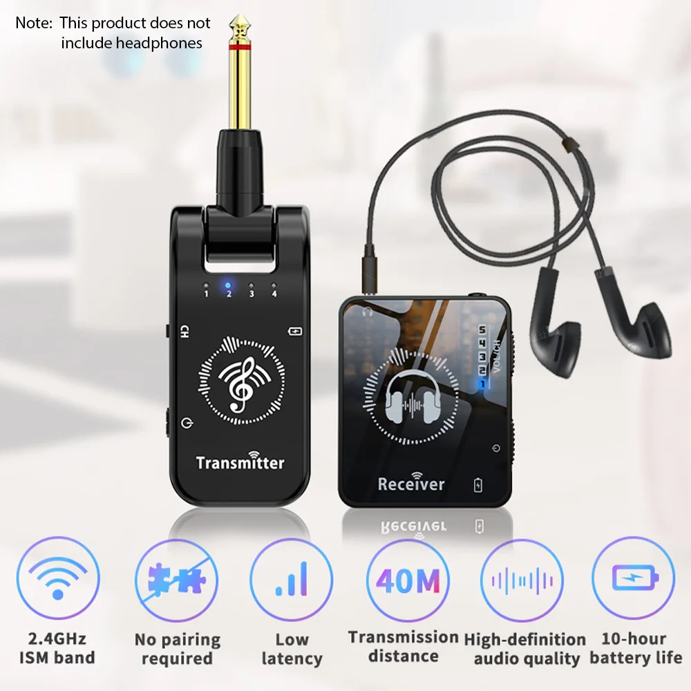 2.4G Wireless In-Ear Monitor System 282° Rotate Transmitter Portable Collar Clip Receiver Rechargeable Automatic Pairing Low Lat