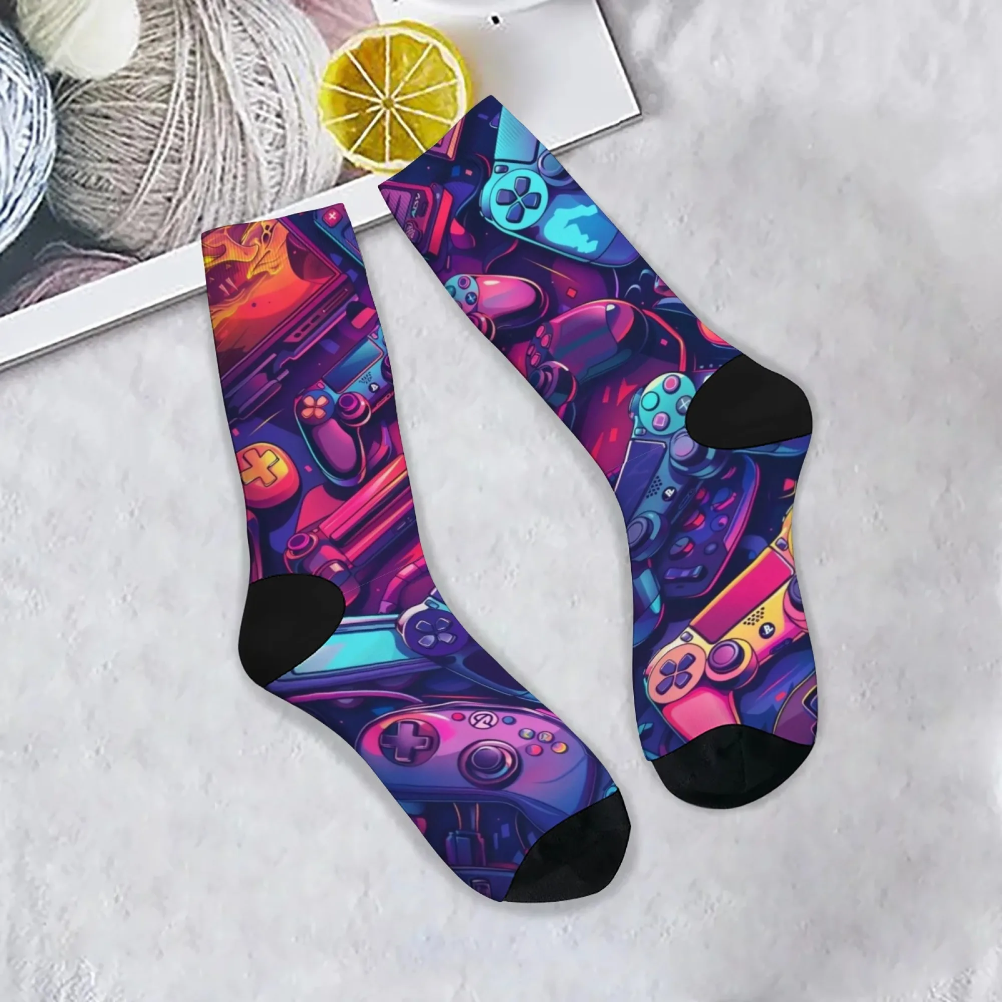 Novelty Full-Body Video Game Controller Men Crew Sock for Men Gaming-Themed Funny Gamer Accessory for Parties & Casual Attire