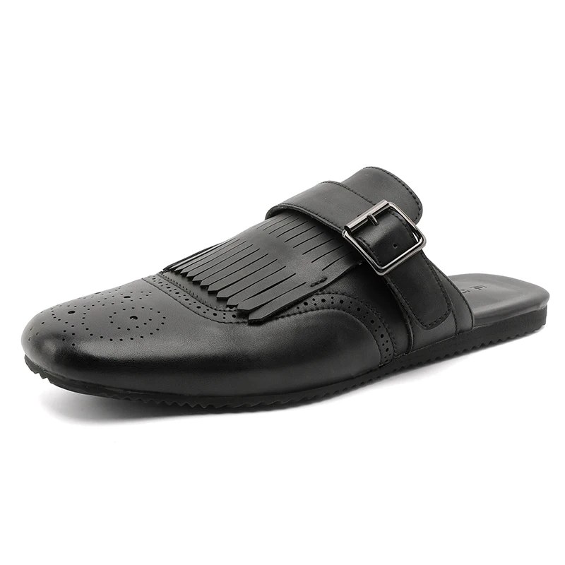 Tassel Half Shoes for Men Mules Fashion Leather Loafers Slippers Closed-toe Casual Shoes Backless Slides Sandal Slip On Flats