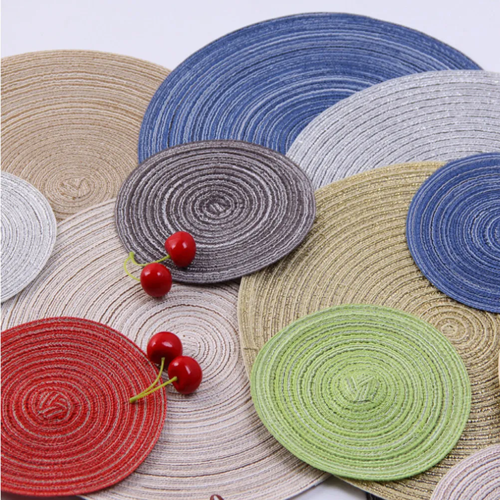 Round Cotton Linen Woven Placemat Red S Heat Insulated Non-Slip Table Mat Dining Kitchen Western Food Pad Woven Placemat
