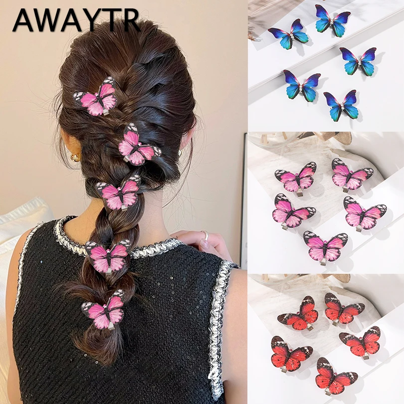 AWAYTR 5PCS New Cute Princess Mesh Double-layer Butterfly Lovely Girls Hairpins Children Hairgrip Hair Clips Hair Accessories