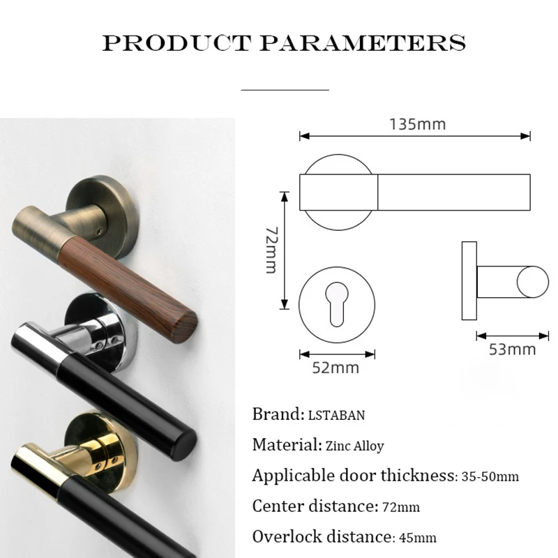 Cerradura de puerta de aleación de zinc con cerradura de puerta de madera dorada para sala de estar Cerradura de baño con manija Cerradura antirrobo Cilindro Herrajes para muebles