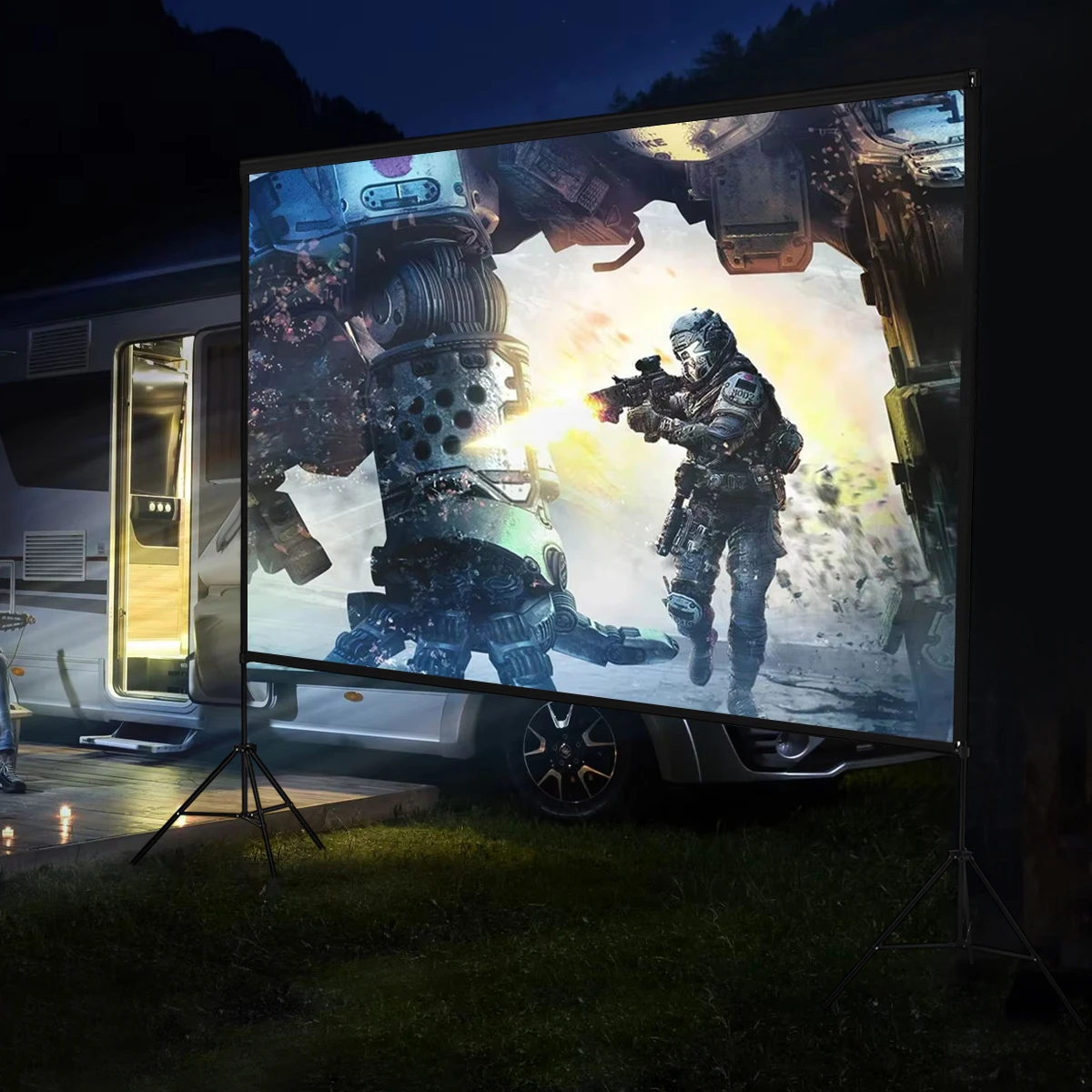 Voltsify 100" 3D 4K HD Outdoor Indoor 16:9 4K Portable Projector Screen with Stand