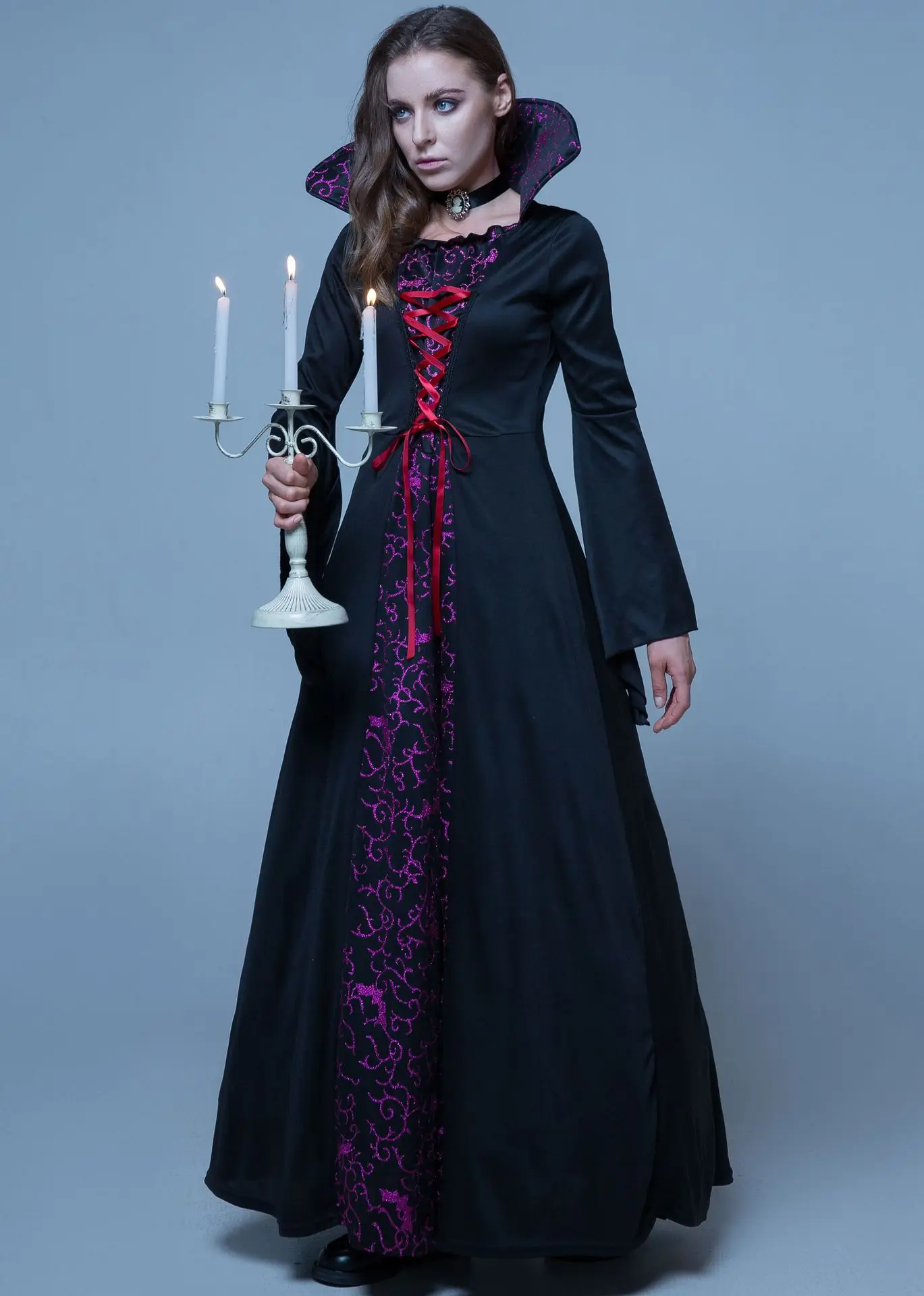 Halloween Medieval Court Retro Gothic Vampire Robe Costume Queen Dress