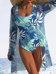 Strappy One Piece U-neck Printed Swimsuit With Cover Up Swimwear 2026 Women Beach Wear Female Bathing Swimming Swim Suit Summer