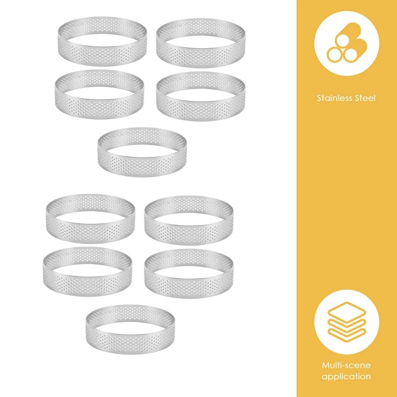 10Pack 12Cm Circular Tart Rings With Holes Stainless Steel Fruit Pie Quiches Cake Mousse Mold Kitchen Baking Mould Tool