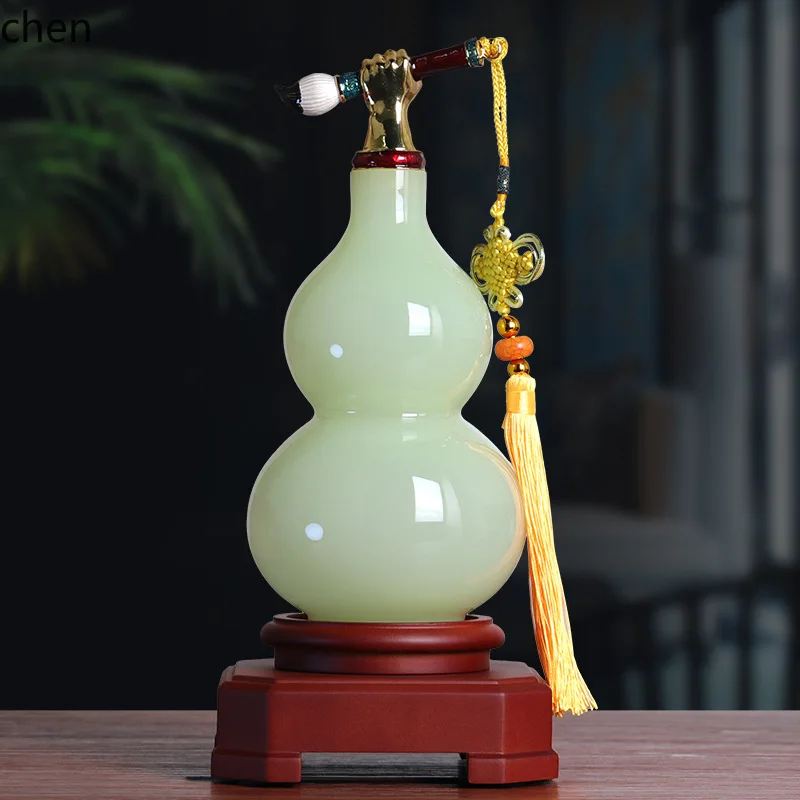 Wealth-Boosting Glass Jade Lucky Gourd Ornament New Home Decoration Living Room Ornament Housewarming Gift