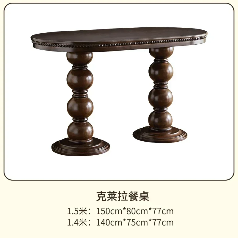 CZ-17 Black Walnut Color Solid Wood Dining Tables and Chairs Set Living Room Home Oval Dining Table Retro Roman Column Dining Ta