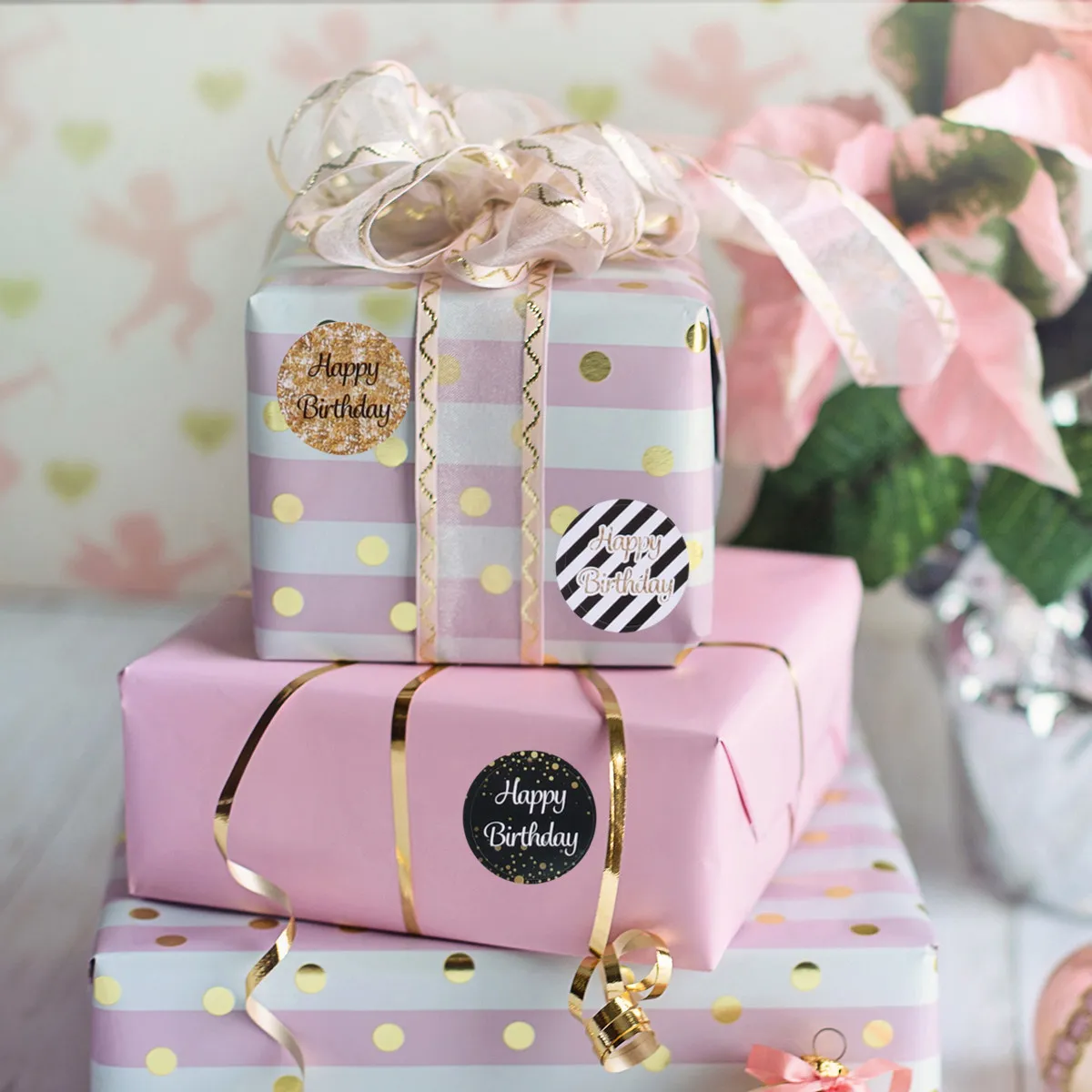 12Sheets Creative Round Birthday Stickers High Adhesion Sealing Labels for Candy Bags Cake Boxes Tissue Wrap Party Decor DIY