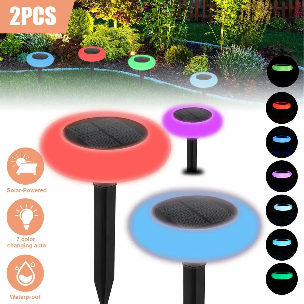 Ipx7 Waterproof 2pcs Solar Led Lanscape Light Outdoor 7-color Changing Lawn Light For Garden Decor