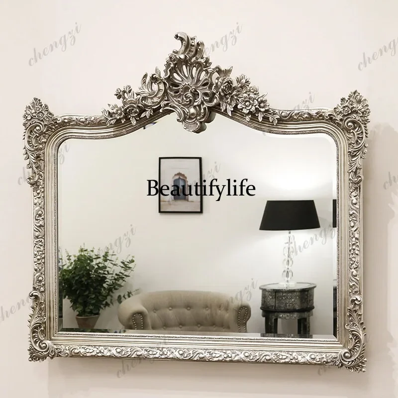 

E182 European full body mirror custom large size living room floor retro heavy industry engraved full-length mirror home