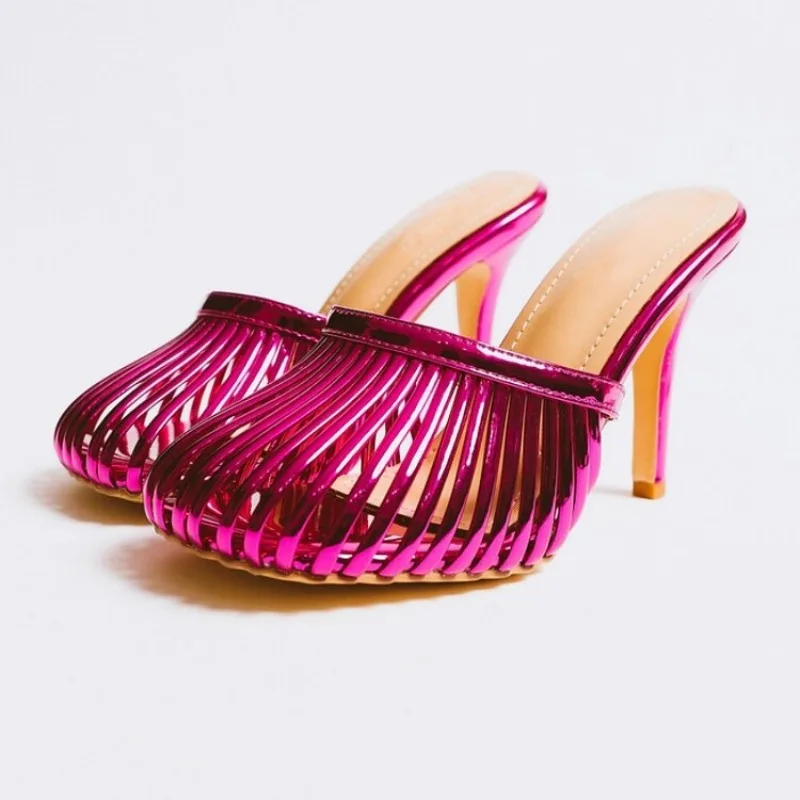 Roman Slim Strap High Heels Fashion Women's Slippers 2024 Summer New Girl Candy Colored European American Runway Show Sandals