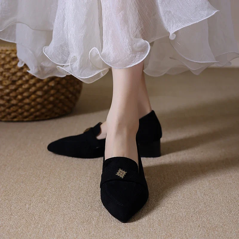 

Spring and Autumn New Single Shoes Round Toe Women's Block Heel Loafer Plus Size