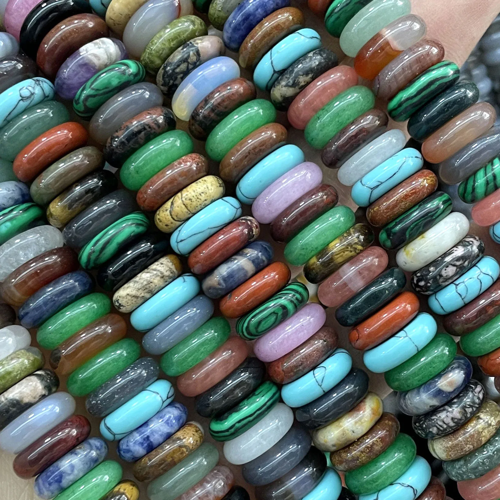 Naturstein-Rondelle, 7 Chakra-Quarz, Jaspis, Achate, Türkise, flache, runde Abstandsperlen für die Schmuckherstellung, DIY-Armband, Halskette – Detail 2