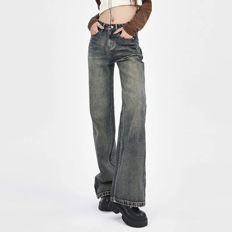 

Korean Vintage High-waisted Jeans For Women Comfortable High-waisted Streetwear Women's Aesthetic Denim Pants Mom Trousers