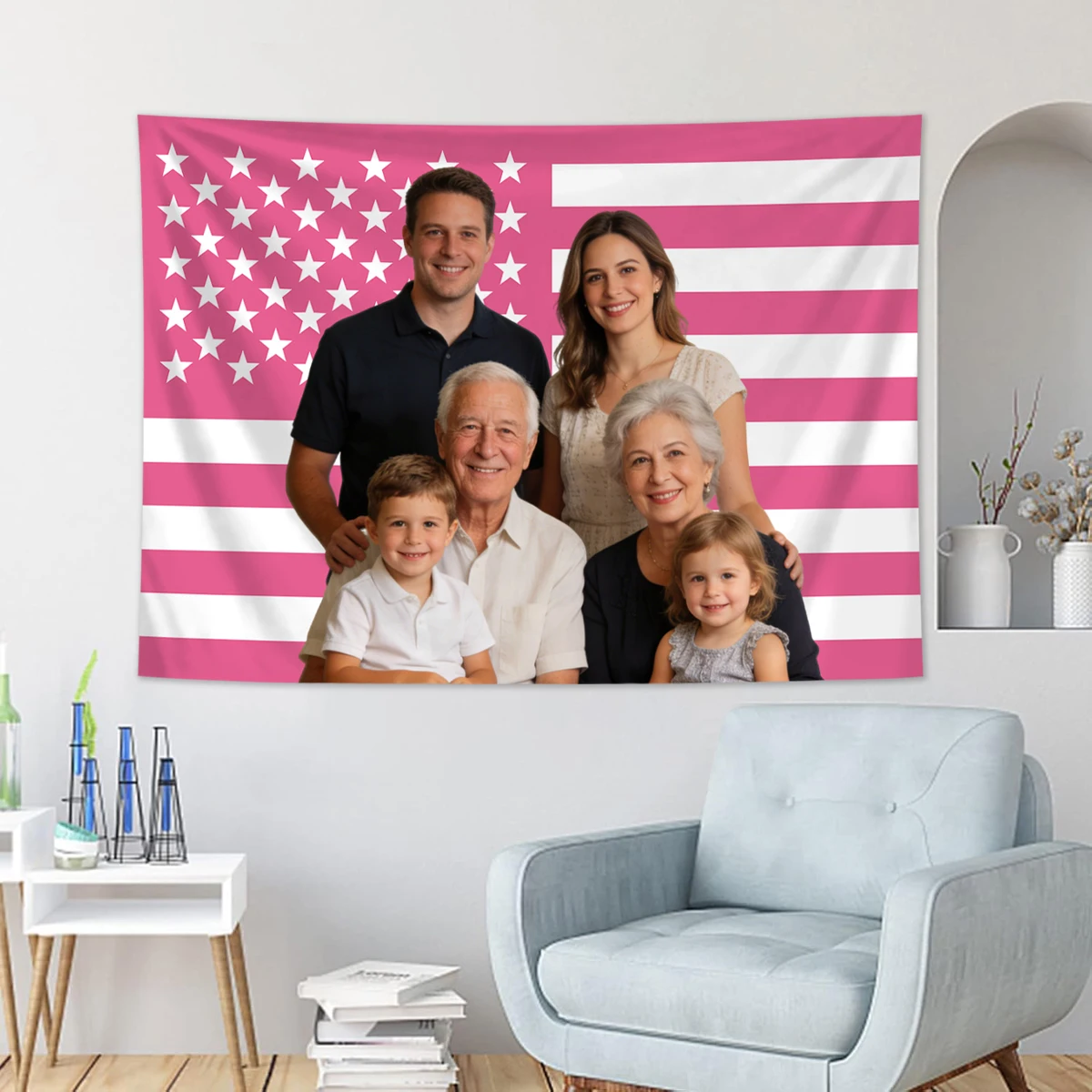 1pc Personalized photo customized American flag tapestry, room decoration banner tapestry customized for family, pets, idols