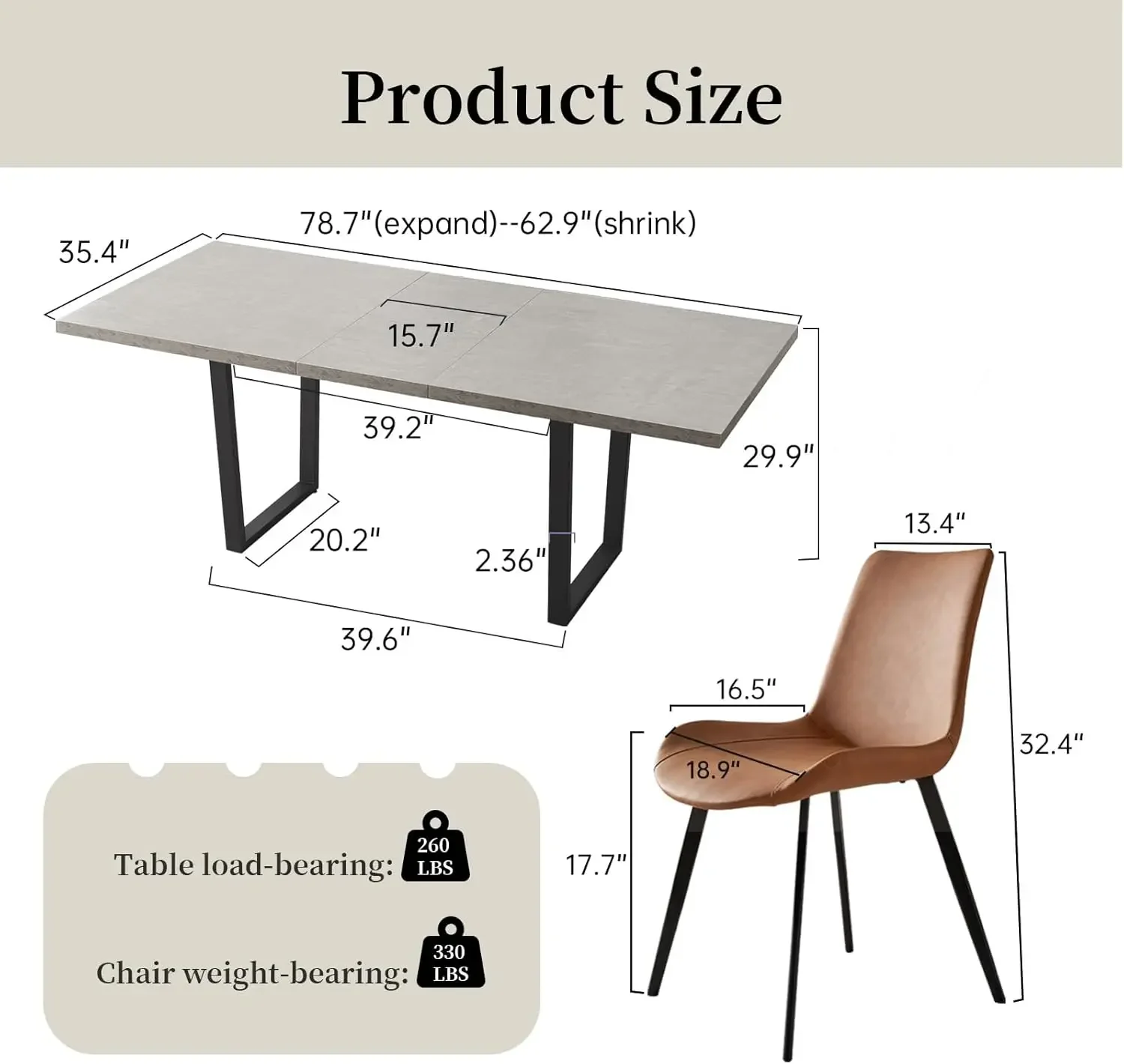 Dining Table Set for 6, Modern Wooden Expandable Dining Table and Leather Dining Chairs 6-Piece Set,Table and Chairs 6-Piece Set