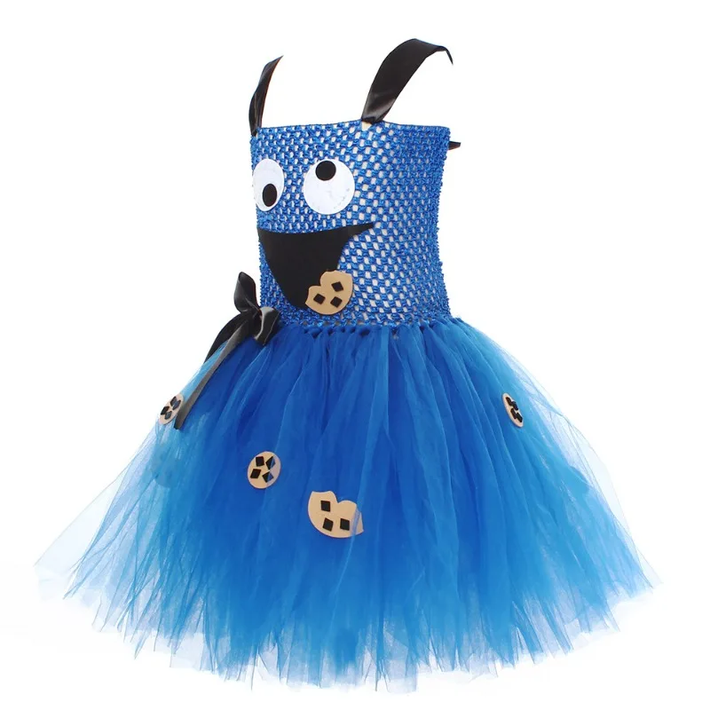 Cartoon Cookie Cosplay Dresses for Girls Monster Halloween Tutu Dress for Kids Toddler Birthday Party Outfit Children Clothes