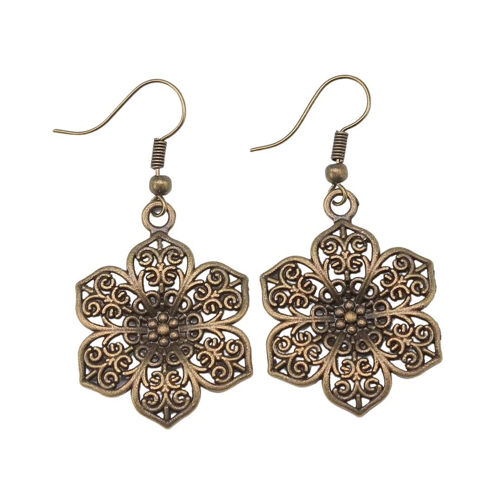 Women Vintage Drop Earrings Fashion Handmade Simple Design 2 Colors Flowers Pendant Earrings
