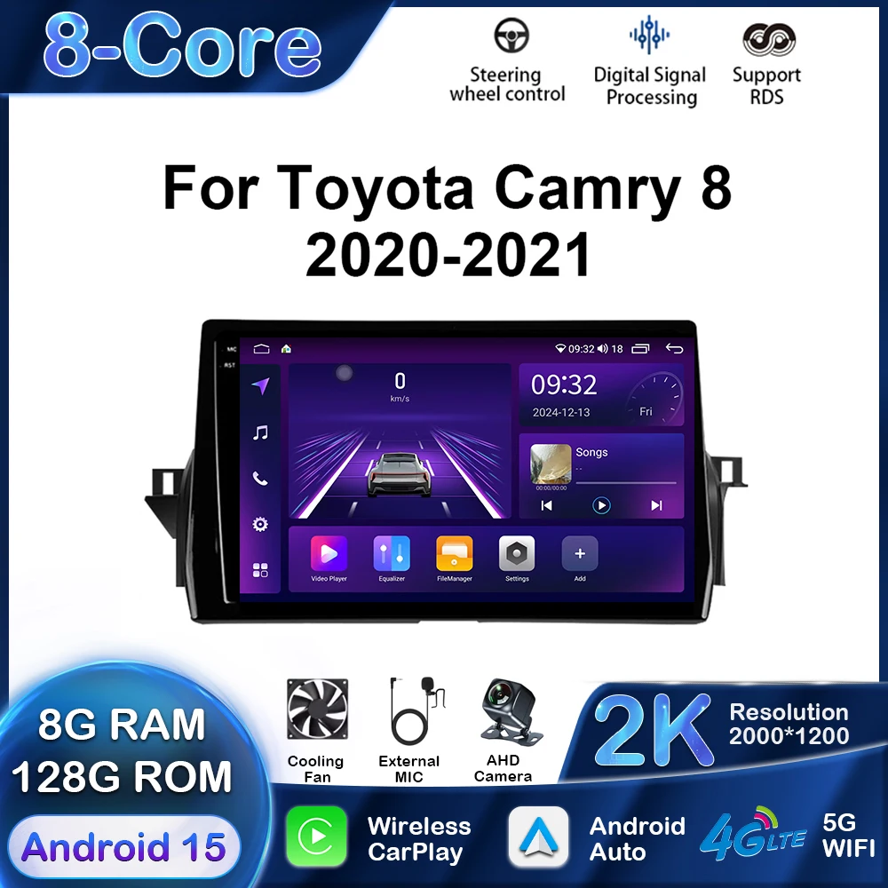 

Car Radio Multimedia Player Navigation GPS For Toyota Camry 2020 - 2021 Android DSP Carplay Auto intelligent system 8+128G 4G BT