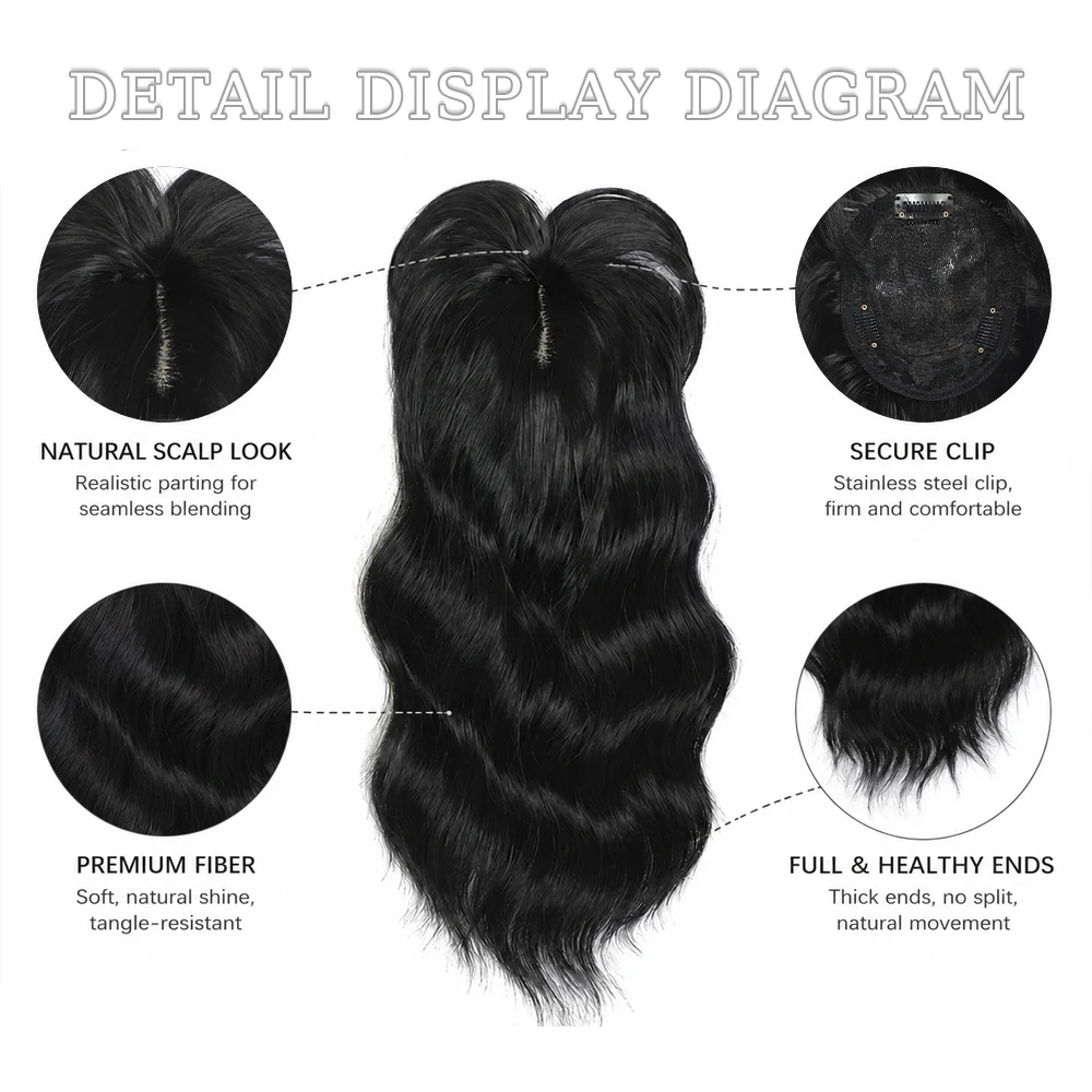 Synthetic 3 Clips In Topper Water Wave Hairpiece Black Brown Women Fake Hair Clip In Hair Extensions With Bangs Fake Hairpiere