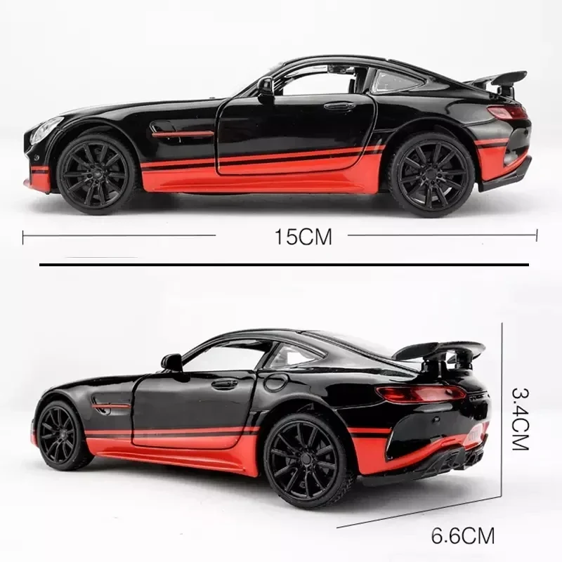 Diecast Alloy Sport Car Model for Children, 1:32, AMG GTR, Pull Back, Som e Leve, Veículos de Brinquedo, Modelos, Presentes de Aniversário