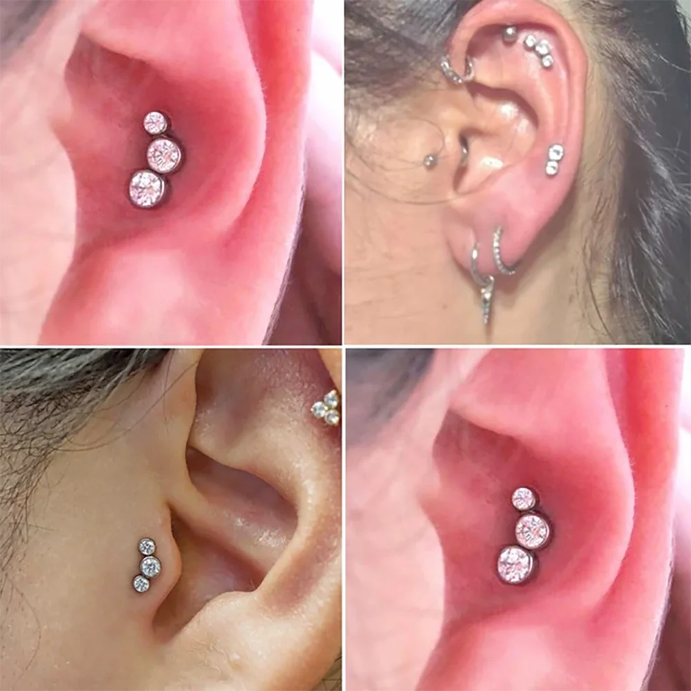 PAIR Stainless Steel Zircon Drill Ear Tragus  Cartilage Earrings Zircon Cluster Curved Ear Helix Daith Piercing Body Jewelry