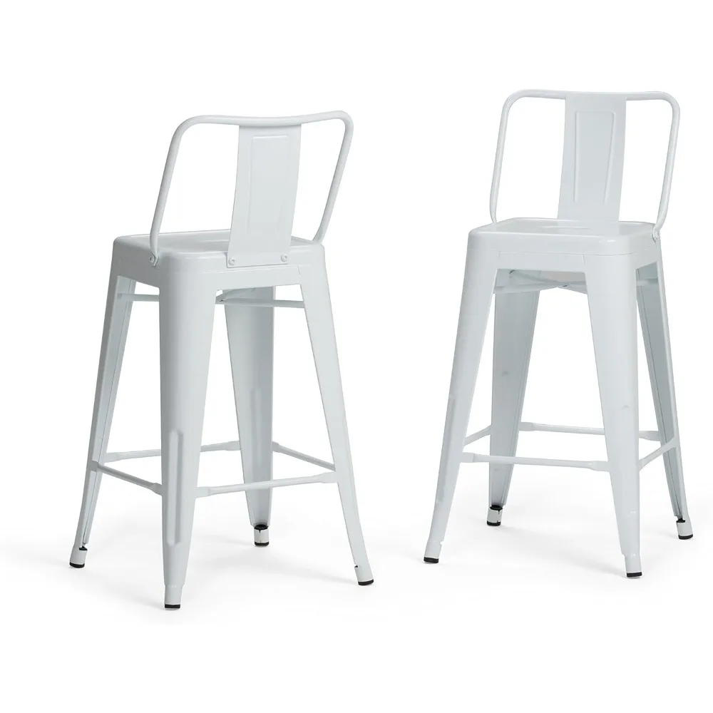 

Rayne Counter Stools (Set of 2) - 24 Inch Seat Height Metal Kitchen Seats in White, Industrial Seating for Dining Room or Kitch