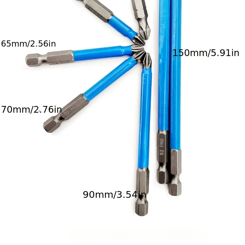 6PCS  PH2 Phillips Head Screwdriver Drill Bit Hex Shank Magnetic Non Slip Long Reach Precision Screw Bits Electric Tools