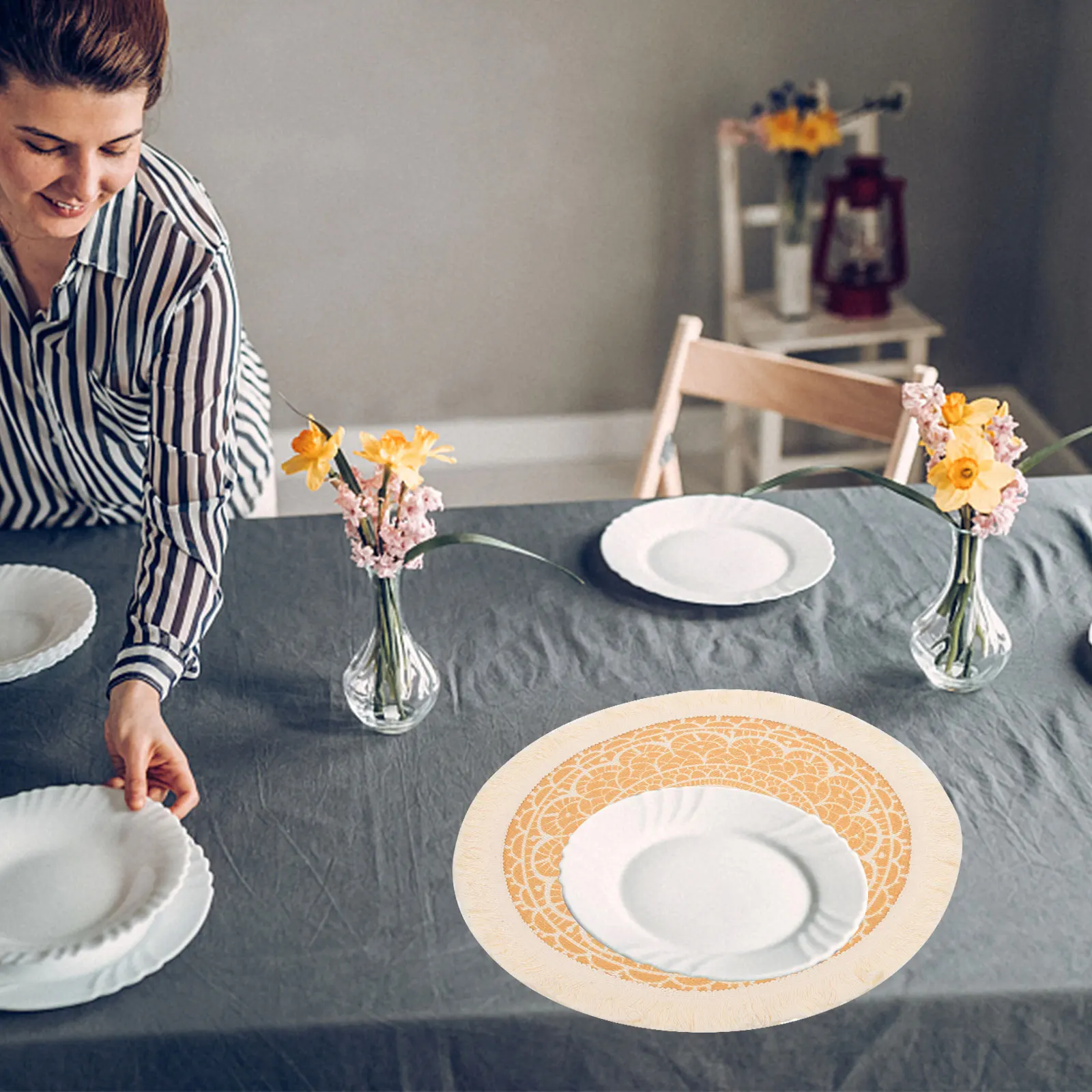 

Place Mat Yellow Tassel Anti-Slip Coasters Dining Table Decor for Home Kitchen Hotel Coffee Cup Reusable