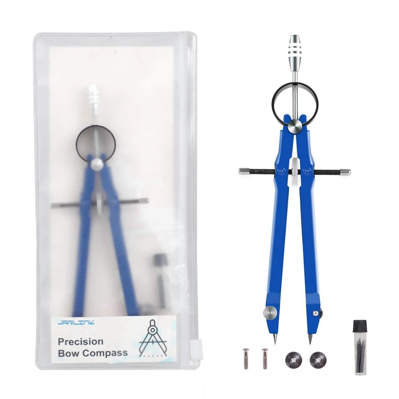 10X Professional Compass, Compass Geometry Set With Lock, Math And Precision Compass, Metal(Blue)