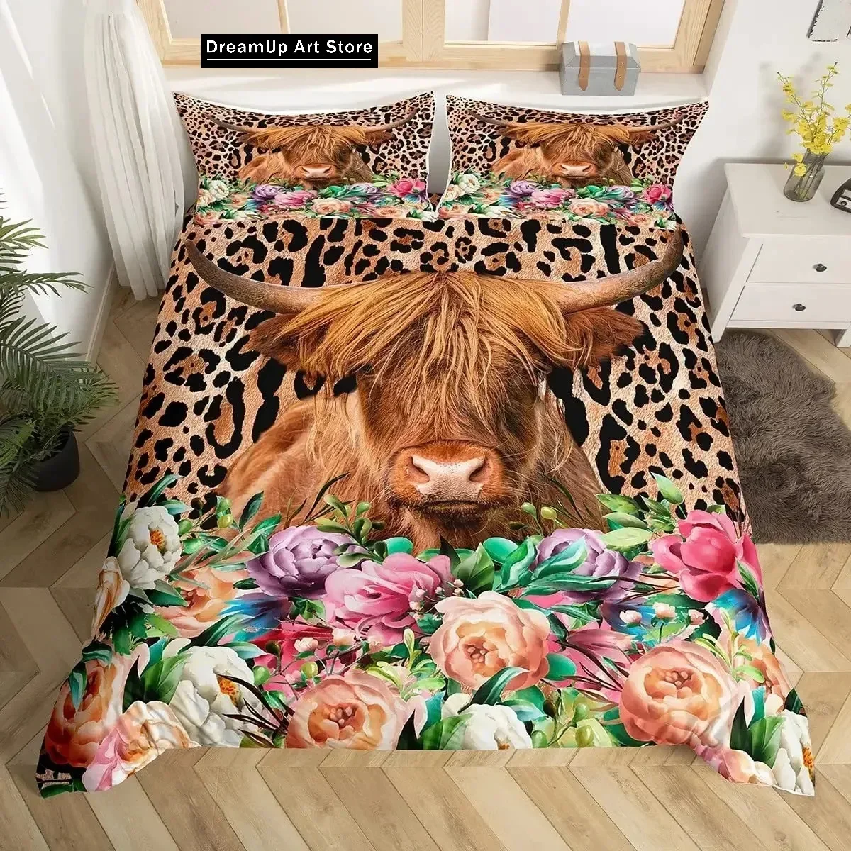 

Cow Rustic Vintage Western Wild Animal Bedding Set Boys Girls Twin Queen Full Size Duvet Cover Pillowcase Bed Adult Bedroom