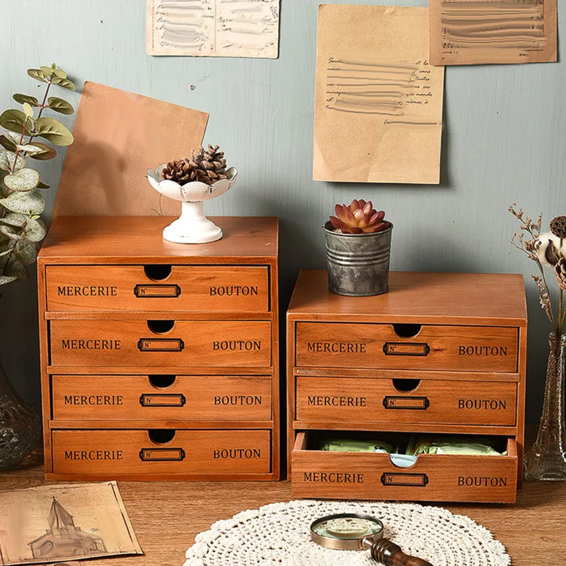 A yellow vintage wooden multi-layer drawer storage cabinet