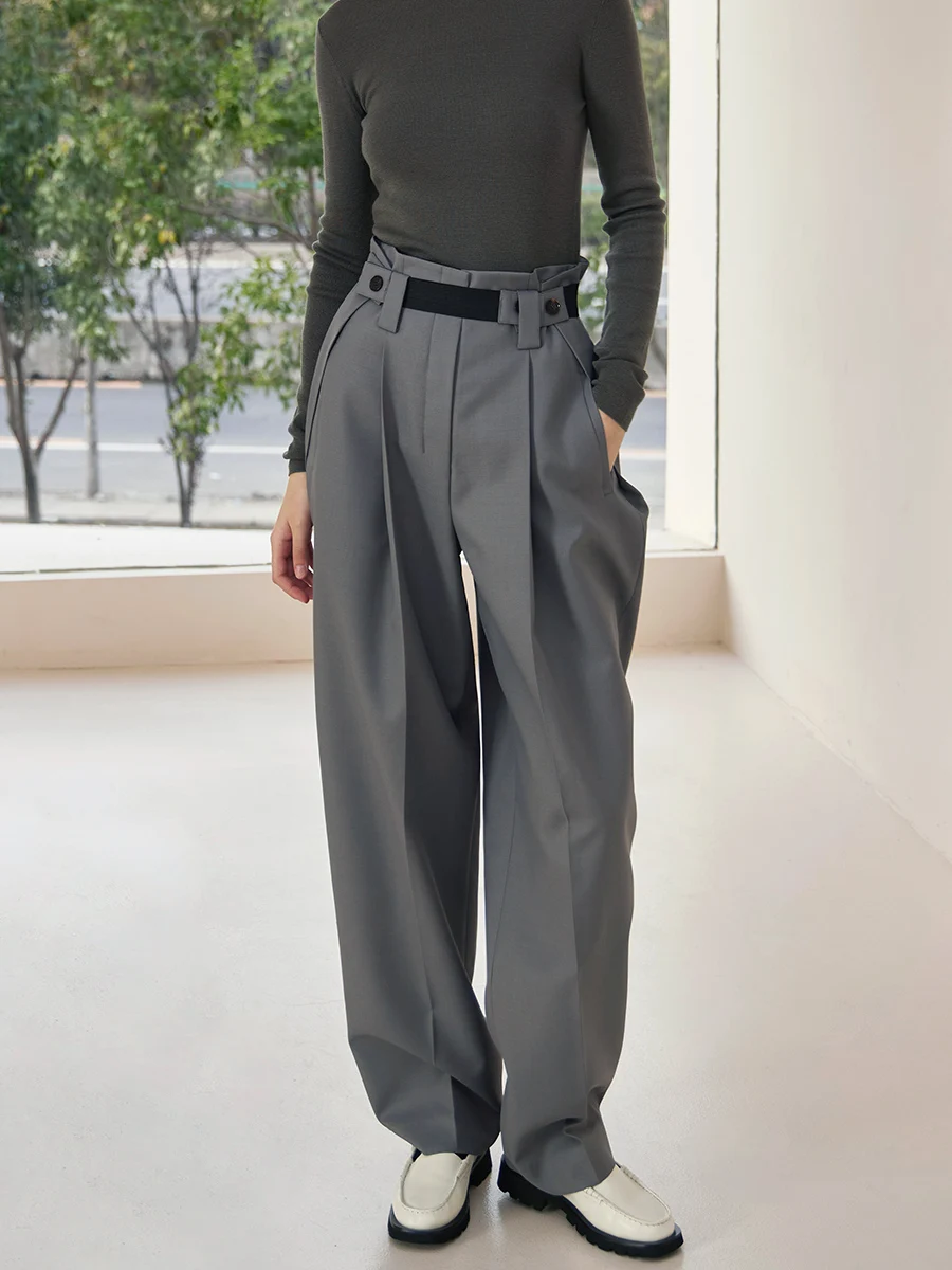 

Мужские брюки Ele Gentleman's из экстремально тонкой шерсти с эластичным поясом, плиссированные, свободные, широкие, с высокой талией, утепленные флисом, зимние